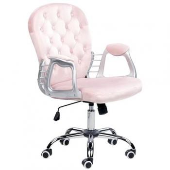 Pink Velvet Office Chair with Gas Lift, Height Adjustable, Tufted Backrest and Full Swivel