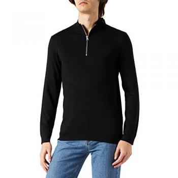 ONLY & SONS Herren Strickpullover aus Viskose-Mix mit Stehkragen und Halbzip, Schwarz, Größe XXL