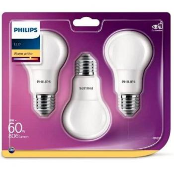 Philips LED60SMB3 - Lampadine LED Goccia E27, 8 W, Bianca Caldo, 3 Unità