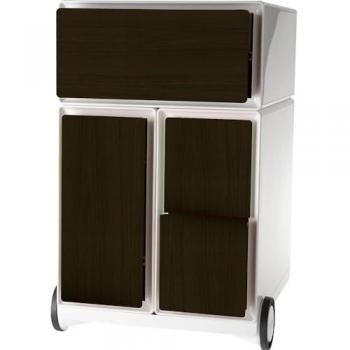 Rollcontainer easyBox® mit 1 Schublade, 1 Hängeregistraturschub und 2 CD-Schüben in Weiß/Wenge