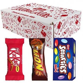 NESTLÉ Mini Mix Süßigkeiten-Box, Schokoladen-Mix mit 63 KITKAT, LION, SMARTIES Schoko-Leckereien im Mini-Format, 1er Pack