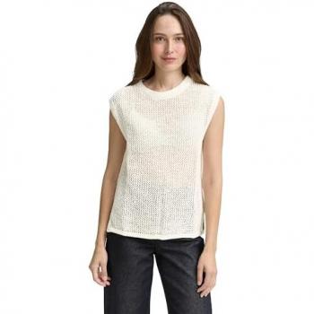 TOM TAILOR Damen Pullunder Weiß mit Lochmuster, Größe S