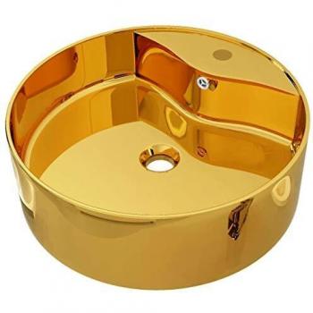 vidaXL Ceramic Gold Wash Basin with Overflow 46.5x15.5 cm