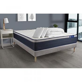 Pack Colchón Actiflex Max 200x200 cm con Muelles Ensacados y Viscoelástica + Somier Gris + 2 Almohadas + Edredón