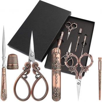 MIUSIE Professional Safety Stainless Steel Scissors with Needle Bottle, Metal Thread Winder, and Sewing Tool