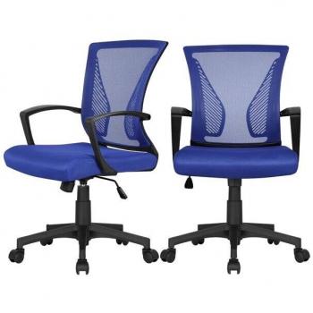 2 Sedie da Scrivania Ergonomiche Girevoli con Braccioli e Altezza Regolabile in Rete Blu - Yaheetech