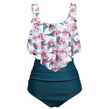 Aidotop Swimsuit for Women Top Ruffled High Waist Swimwear Two Pieces Bathing Suits Bikini Sets