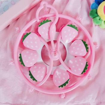 Lovely Cartoon Pig Strawberry Pink Multi-Function Sock Hanger with 8 Windproof Clips