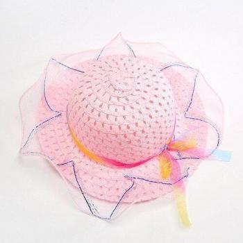 Colorful Wavy Lace Big Brim Sun Hat for Kids - Summer Sun-Protective Knit Straw Cap
