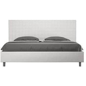 Cama King Size Sunny 180x200 símil piel blanca con base tapizada