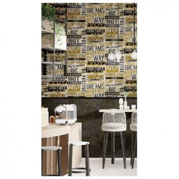 Noordwand Metallic Black Friends & Coffee Words and Letters Wallpaper