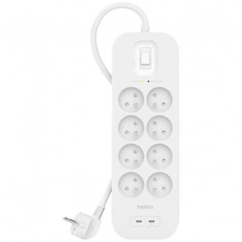 Belkin Multiprise Parafoudre 8 Prises UK + 2 x USB-C Blanc (SRB004CA2M)