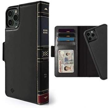 TwelveSouth BookBook 3 in 1 - Custodia a portafoglio in pelle con espositore e guscio magnetico rimovibile per iPhone 11 Pro, Nero