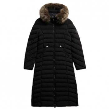 Piumino lungo da donna Superdry Fuji con cappuccio in finta pelliccia