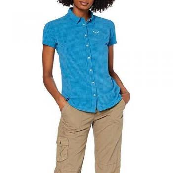 SALEWA Camisa Puez Minicheck Dry W S/S SRT para Mujer, Mujer, Camisa, 00-0000027054, Azul Zafiro, 42W x 36L
