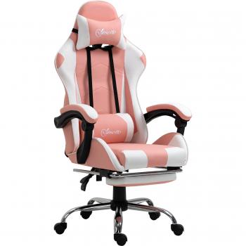 Vinsetto Ergonomischer Gamingstuhl Rosa-Weiß mit Kopfstütze und Lendenkissen, höhenverstellbar, 360° drehbar