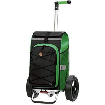 Andersen Shopper Tura Aluminium Pliable avec Roue à roulement à Billes Ø 29cm et 72 Litre Sacoche Fado 2.0 avec Poche Isotherme Vert