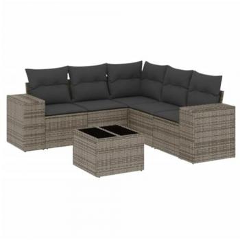 6-Piece Grey Poly Rattan Garden Sofa Set with Cushions