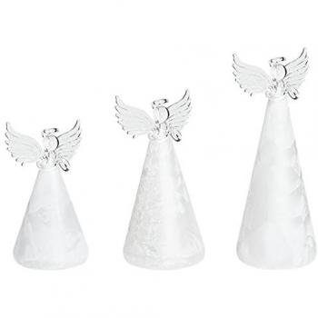 Set di 3 Angeli Decorativi in Vetro Bianco con Illuminazione LED per Decorazioni Natalizie