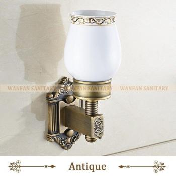 Antique Brass Wall-Mounted Toothbrush Holder with Ceramic Cup