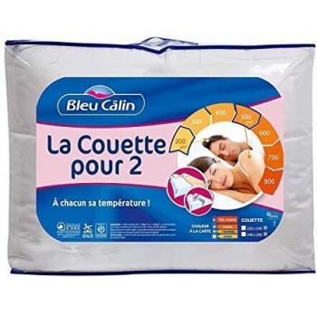 Bleu Câlin Couette Modulable Spécial Couple, Microfibre, Blanc, 220 x 240 cm