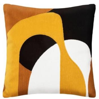Coussin décoratif déhoussable Hary en coton brodé jaune ocre 45 x 45 cm