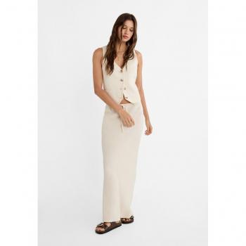 Stone Drawstring Linen Blend Midi Skirt XS