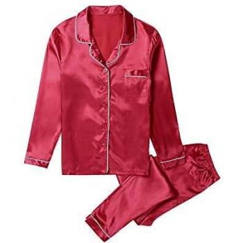 Womens Silk Satin Pajamas Set Pyjama Ladies Sleepwear Long Sleeve Nightwear Loungewear Homewear
