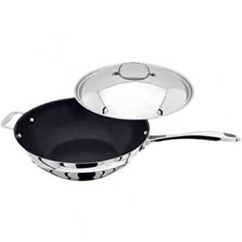 Stellar S778 30 Centimetre Non Stick Stainless Steel Wok With Lid