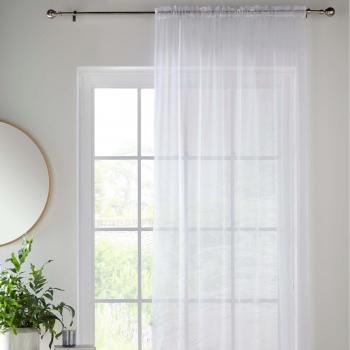 Sheer Plain Woven Voile Slot Top Curtain Panel Pair - White / 274cm