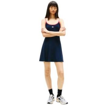 Abito corto skater fit a spaghettini Tommy Jeans blu scuro con dettagli a contrasto