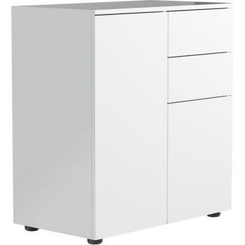 Kommode Dalosa en bois avec 2 portes et 4 tiroirs, blanc, dimensions : 70 x 39 x 77 cm