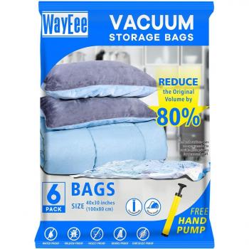 WayEee Vacuum Storage Bags With Free Hand Pump for Travel e Sundries Storage 6 PACK