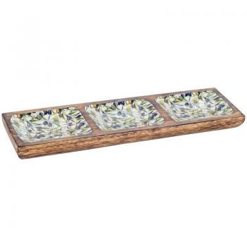 Bandeja Rectangular Marrón para Aceitunas con Bowls - 3x36x10cm