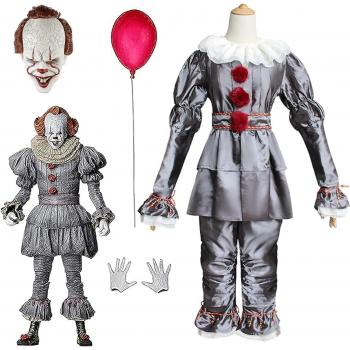 Costume da clown Pennywise unisex in argento - set di 9 pezzi per Halloween e festival scolastici