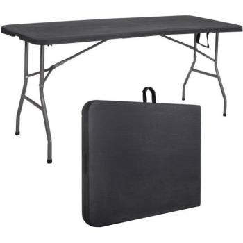 Tavolo Pieghevole da Catering 180 cm con Maniglia di Trasporto - Nero - Plastica HDPE e Metallo