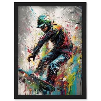 Snowboarding Extreme Sport Athlete Paint Splat Framed Wall Art Print A4 - Artery8 Edition