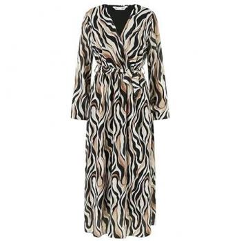 Robe Midi Enveloppe Femme Yumi Noir à Imprimé Animal Brun Taille 8