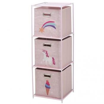 Estantería Cajonera de Metal Rosa con 3 Estantes - Altura 102 cm