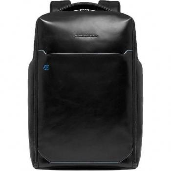 Piquadro RFID Protection Leather Laptop Backpack for Men - 39 cm Compartment, Black