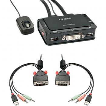 Lindy 42341 KVM Switch Compact USB Audio DVI, 2 Porte