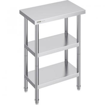 Mesa de Preparación de Alimentos VEVOR 356x610x864 mm de Acero Inoxidable con 2 Estantes Inferiores Ajustables para Cocina Comercial