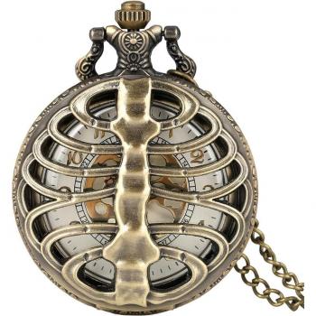 Montre de poche rétro steampunk en bronze avec pendentif creux à quartz et chaîne pour pull homme