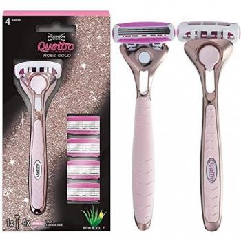 Maquininha de Afeitar Wilkinson Quattro para Mulheres Rose Gold com 4 Lâminas e Carregador