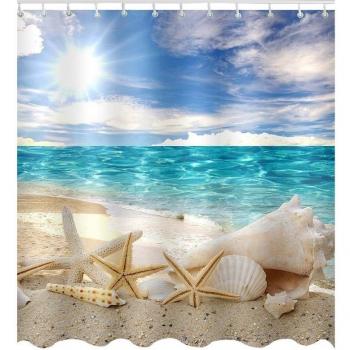 Summer Seashell PEVA Shower Curtain Set with Anti-Slip Bathroom Mats - Mildew-Proof and Waterproof