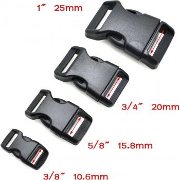 10-Pack Curved Plastic Side Release Buckles for Paracord Bracelets, Dog Collars, and Backpack Straps (10mm, 15mm, 20mm, 25mm)