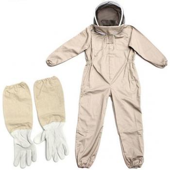 Ventilated Full-Body Beekeeping Suit with Leather Gloves, Brown Color