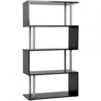 HOMCOM Wooden S Shape Bookcase Bookshelf Dividers Storage Display Unit Black
