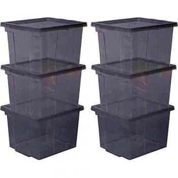 Iris Ohyama, Lot de 6 boîtes de rangement, 10 L, avec couvercle, empilable, garage, chambre, salon - Useful Storage Box USB-S - Transparent