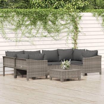 vidaXL 7-teiliges Garten-Lounge-Set mit Kissen in Grau aus Poly Rattan